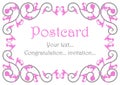 Beautiful postcard template with curly pink ornament