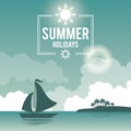 Beautiful poster seaside with logo summer holydays and yacht Royalty Free Stock Photo