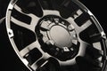 Beautiful and powerful alloy wheels for SUV. Mockup. glossy black color and dark background. expensive and exclusive Royalty Free Stock Photo