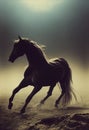 Running horse silhouette in a diffused light, photorealistic illustration