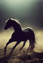 Running horse silhouette in a diffused light, photorealistic illustration