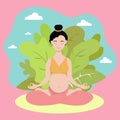 Beautiful pregnant asian woman in meditation