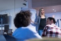 Beautiful pregnant Businesswoman Gives Report/ Presentation to Her Business Colleagues in the Conference Room Royalty Free Stock Photo