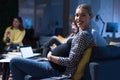 Beautiful pregnant Businesswoman smiling and looking into camera inside co work space in the Conference room during meeting Royalty Free Stock Photo