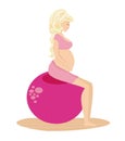 Beautiful pregnant girl exercising pilates on the ball