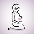 Beautiful pregnant girl outline drawing