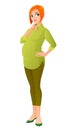 Beautiful pregnant redhead woman thinking. Vector illustration.