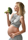 Beautiful pregnant woman big belly holding broccoli Pregnancy motherhood expectation healthy eating Royalty Free Stock Photo