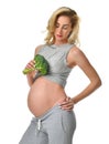 Beautiful pregnant woman big belly holding broccoli Pregnancy motherhood expectation healthy eating Royalty Free Stock Photo