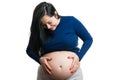 Beautiful pregnant woman checking her tummy on white background Royalty Free Stock Photo