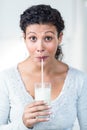 Beautiful pregnant woman drinking a glass of milk Royalty Free Stock Photo