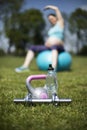 Beautiful pregnant woman at fitness gym relaxed Royalty Free Stock Photo