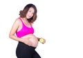 Beautiful pregnant woman with green apple isolated on white Royalty Free Stock Photo