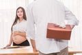 Beautiful pregnant woman and her husband are celebrating baby shower Royalty Free Stock Photo