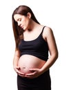 Beautiful pregnant looking her belly isolated Royalty Free Stock Photo