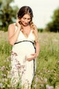 Beautiful pregnant woman relaxing in the park Royalty Free Stock Photo