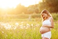 Beautiful pregnant woman relaxing in the park Royalty Free Stock Photo