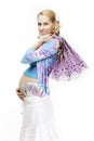 Beautiful pregnant woman with shopping and money Royalty Free Stock Photo