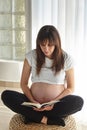 Beautiful pregnant woman sitting near window reading a book Royalty Free Stock Photo