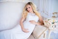 Beautiful pregnant woman in waiting for the baby. Pregnancy. Care, tenderness, maternity, childbirth. Royalty Free Stock Photo