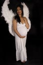 Beautiful pregnant woman in white and angelwings Royalty Free Stock Photo