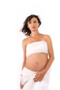 Beautiful pregnant woman in white clothes