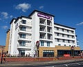 Beautiful Premier Inn hotel on the seafront of Southend on Sea, Essex with a bright blue sky above Royalty Free Stock Photo