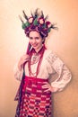 Beautiful pretty girl in Ukrainian folk clothes embroidery, in Royalty Free Stock Photo