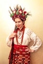 Beautiful pretty girl in Ukrainian folk clothes embroidery, in Royalty Free Stock Photo