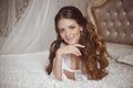 Beautiful pretty smiling Bride wedding Portrait. Brunette with c Royalty Free Stock Photo