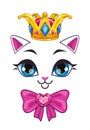 Beautiful princess cat face on white background. Royalty Free Stock Photo