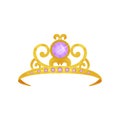 Beautiful princess crown decorated with round purple gemstones. Golden tiara. Precious queen accessory. Symbol of royal Royalty Free Stock Photo