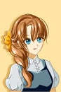 A beautiful princess with long hair brown color design character cartoon illustration