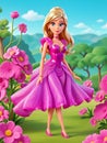 Beautiful princess doll posing on nature 3D Animation Style