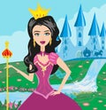 Beautiful princess in front of her castle Royalty Free Stock Photo