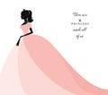 Beautiful princess silhouette in pastel pink dress. on white. Can be used for bridal shower invitation.