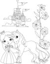 Beautiful princess and unicorn coloring page Royalty Free Stock Photo