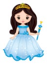 Beautiful Princess Wearing Blue Dress and Tiara