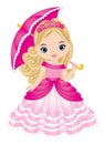 Beautiful Princess Wearing Pink Dress and Tiara. Vector Princess