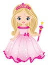 Beautiful Princess Wearing Pink Dress and Tiara. Vector Princess
