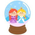 Beautiful princesses in a snow globe. Vector Illustration