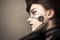 Beautiful profile face cyberpunk girl with fashion makeup