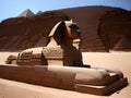 Beautiful profile of the Great Sphinx including pyramids of Menkaure and Khafre, Ai generated Royalty Free Stock Photo