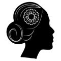 Beautiful profile silhouette of lady with a bun and lace flower in hair. classic vintage hairstyle Royalty Free Stock Photo