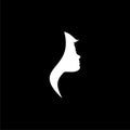 Beautiful profile of young woman icon or logo on dark background