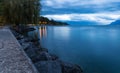 Promenade and lake Leman. City of Lausanne Royalty Free Stock Photo