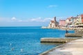 Beautiful promenade in Piran with colorful old houses, Slovakia, Europe