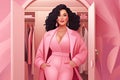 beautiful proud curvy woman in pink clothes AI generated