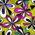 Beautiful psychedelic graffiti flowers seamless background