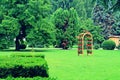 Gardens in the public park of the Cathedral of Curtea de Arges in Romania.